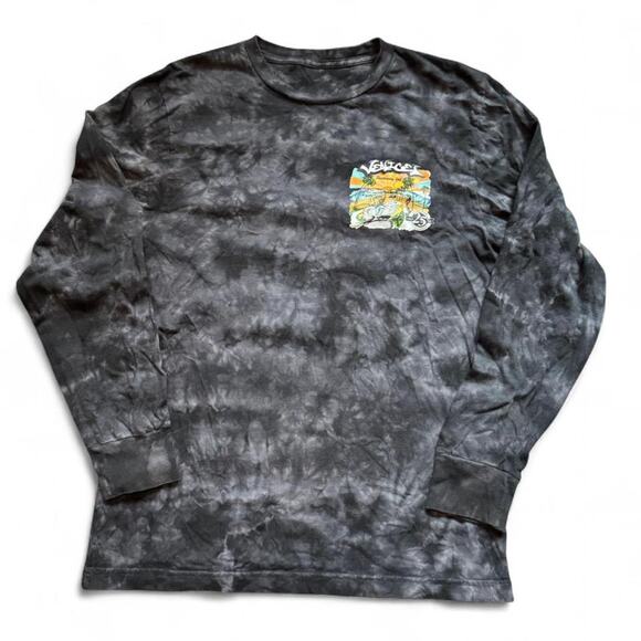 Venice Beach Skateboarding Tops - Venice Skateboarding 90s Grunge Skate Black Grey Tie-Dye Graphic LS Shirt — S/M